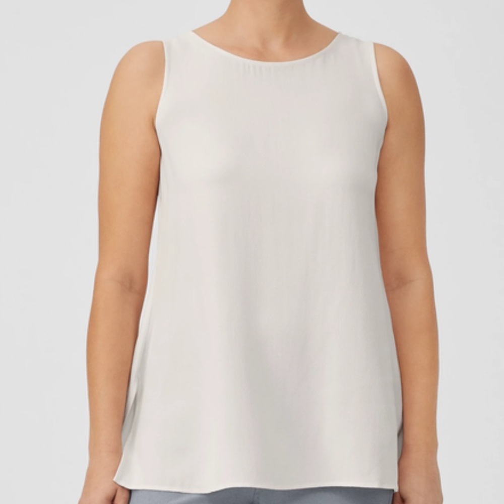 Eileen Fisher Silk Georgette Crepe Ballet Neck Tank